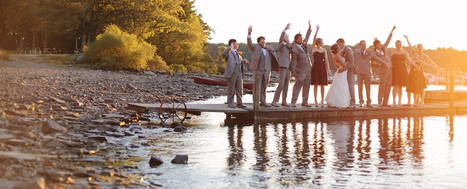 wedding group at lake