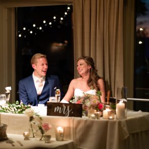 wedding couple at table